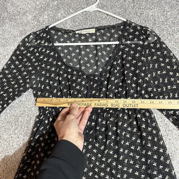 Babydoll Top Womens Small Sheer Bow Print Fairycore Romantic Chic Flowy Dainty - Picture 4 of 7